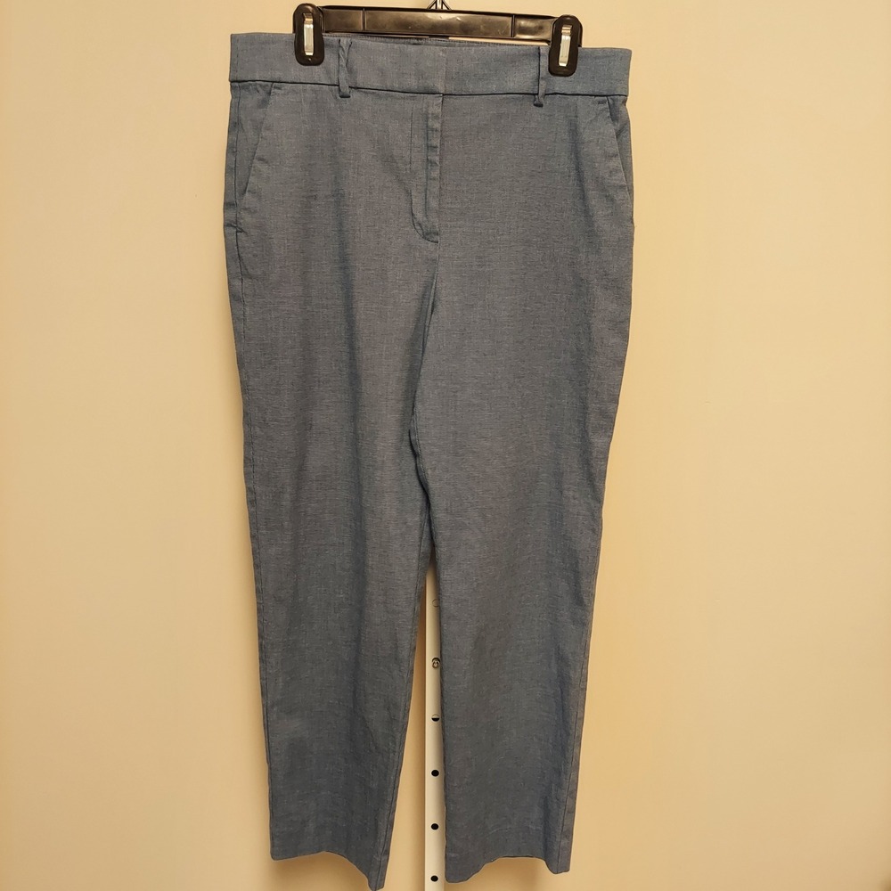 LOFT The Perfect Straight Leg Trousers Blue Textured Work Pants Womens Size 10